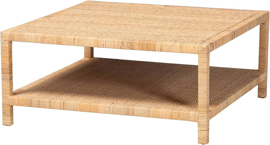 Bali & pari Kalimantan Natural Rattan Coffee Table with Shelf, Square | Amazon (US)