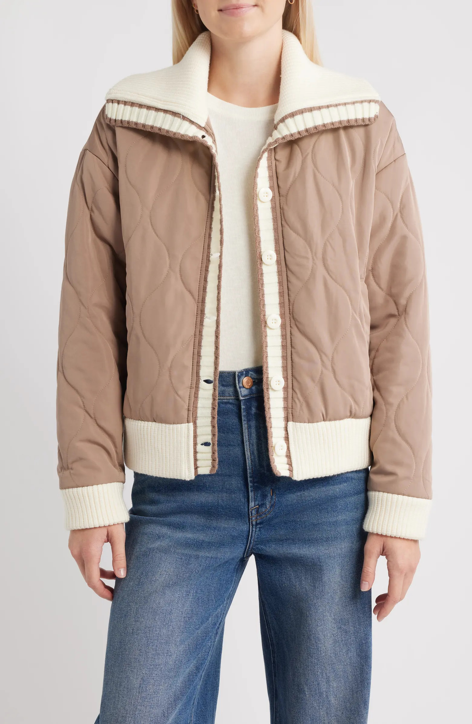 Knit Collar Quilted Jacket | Nordstrom