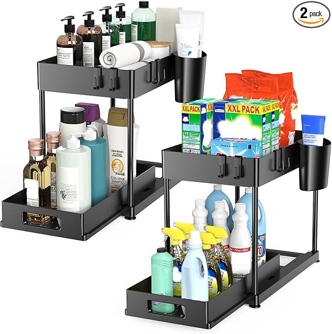 Under Sink Organizers and Storage, 2 Pack Large Capacity Heavy Load Pull-out Under Sink Shelves w... | Amazon (US)