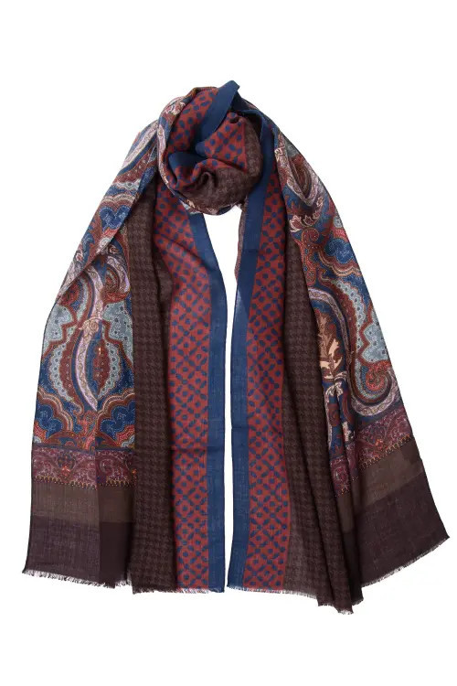 Elizabetta Aosta - Wool Scarf in Burgundy, Blue And Brown at Nordstrom | Nordstrom