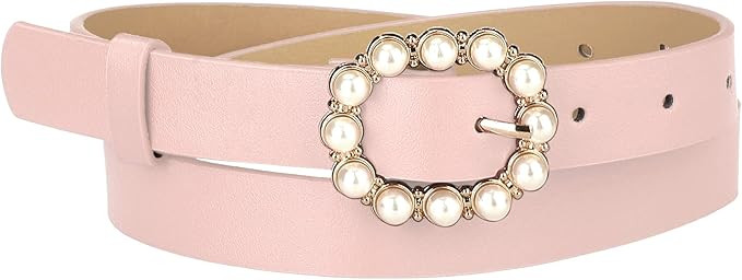 Allegra K Womens Pearl Waistband Skinny Leather Adjustable Pin Buckle Belt for Jeans Dresses Pant... | Amazon (US)