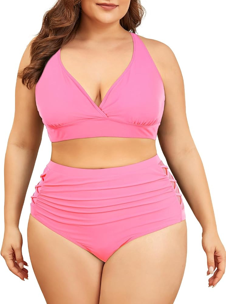 American Trends Womens Plus Size Bikini Two Piece Swimsuits Tummy Control Bathing Suits High Wais... | Amazon (US)