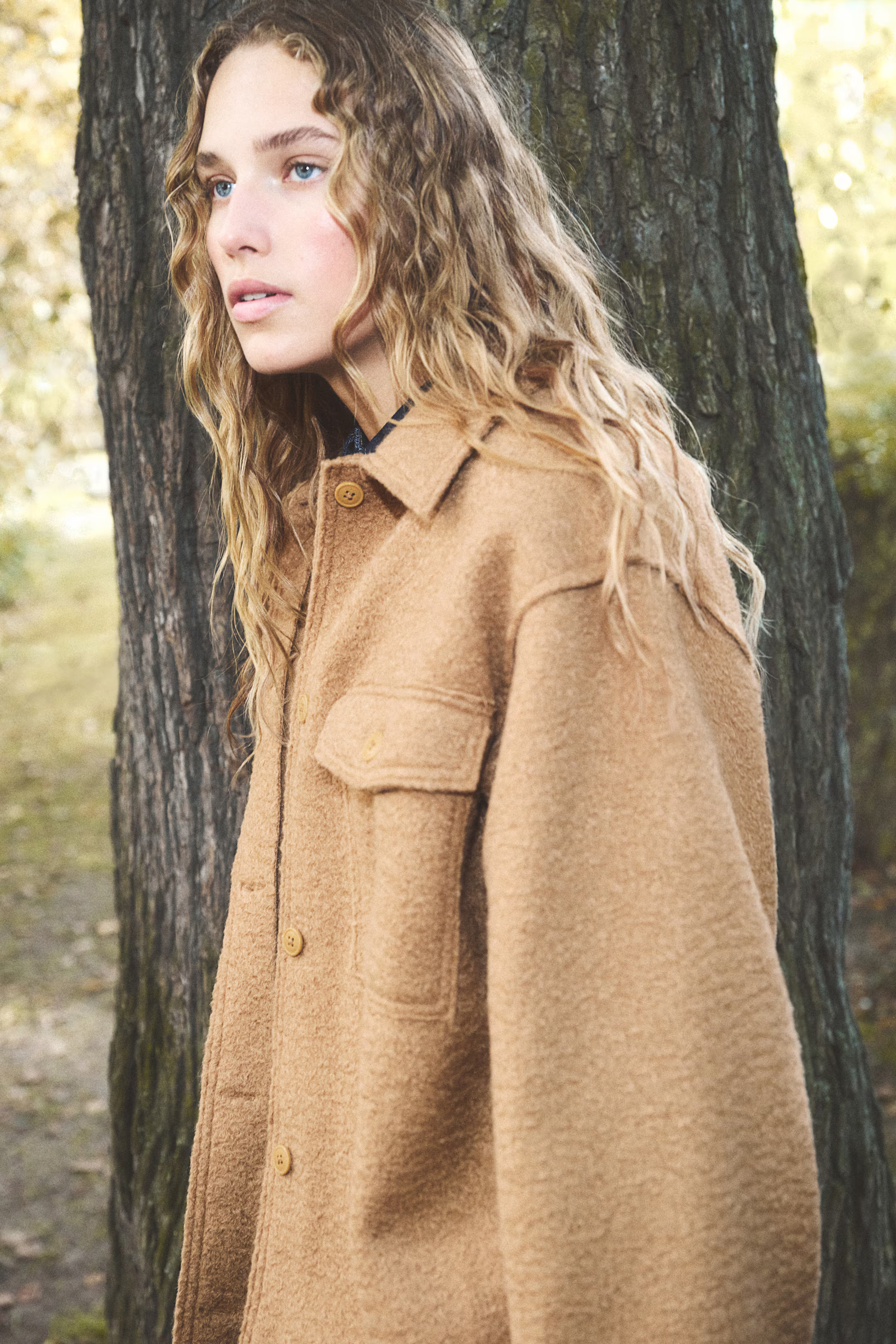 Brushed-Finish Felted Overshirt - Beige - Ladies | H&M US | H&M (US + CA)