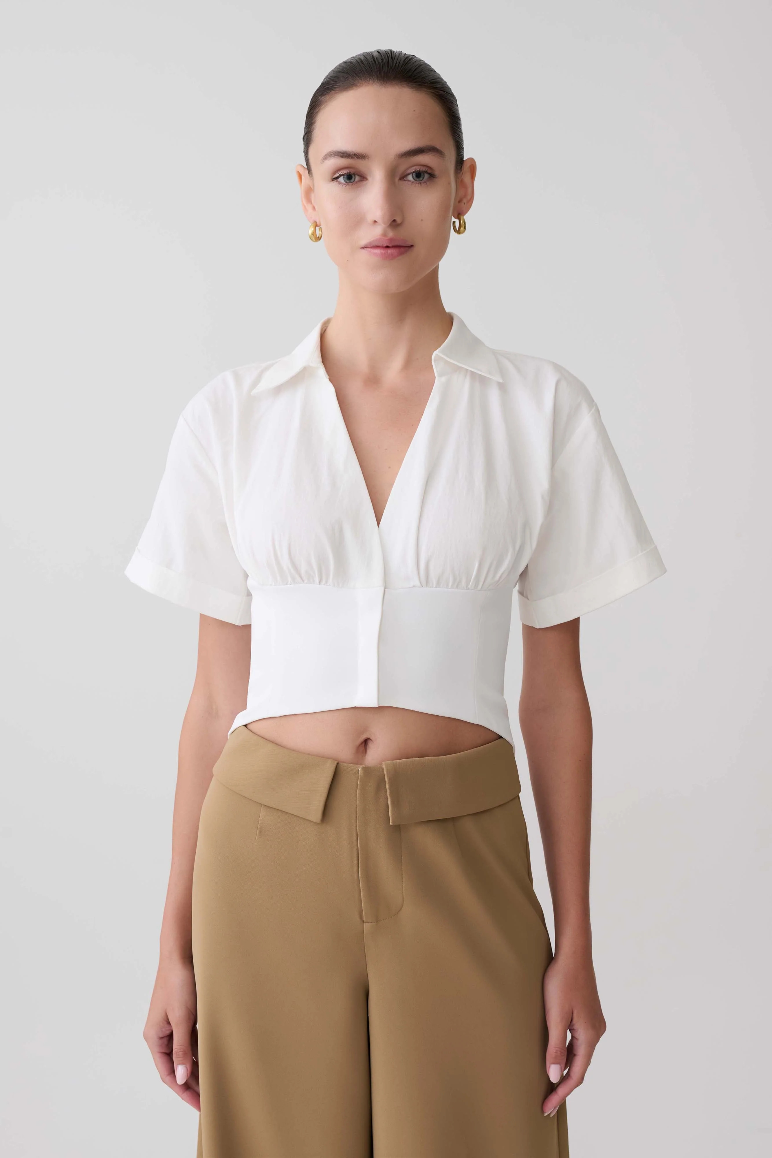 Tie Back Short Sleeve Shirt - White | MESHKI US