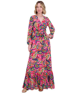 Women's Printed Tie-Waist Blouson-Sleeve Maxi Dress | Macy's