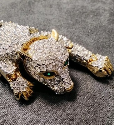Retro 5.5 Inch GP Over The Shoulder  Rhinestones  Articulated  PANTHER Brooch | eBay US