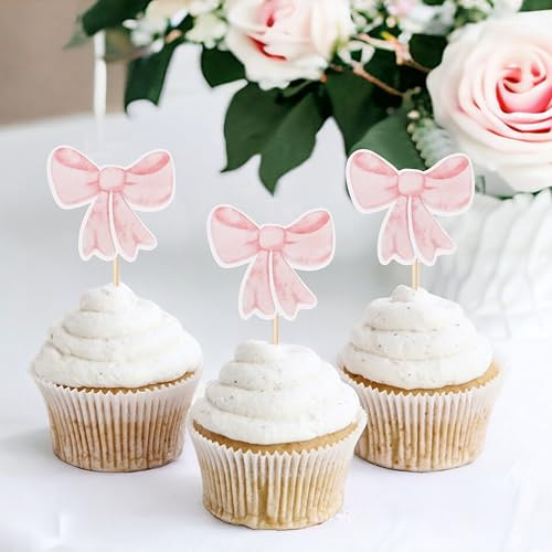 12Pcs Pink Bow Cupcake Toppers - Girls Birthday Party Decorations,Bow Tie Birthday Cupcake Toppers,Bachelorette Wedding Party Decorations,Pink Bow Girl Cake Smash Photo Props | Amazon (US)