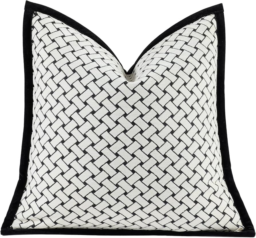 New 20x20'' inches Throw Pillow Cushion Covers - Woven Grid Black Chenille Jacquard Embroidery wi... | Amazon (US)