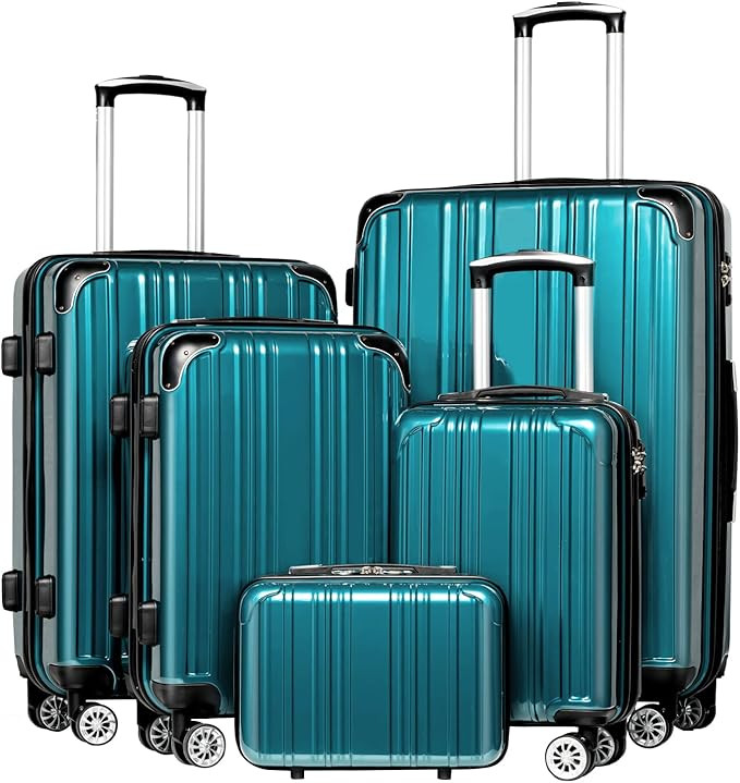 Coolife Luggage Expandable 5 Piece Sets PC+ABS Spinner Suitcase 20 inch 24 inch 28 inch (green ne... | Amazon (US)