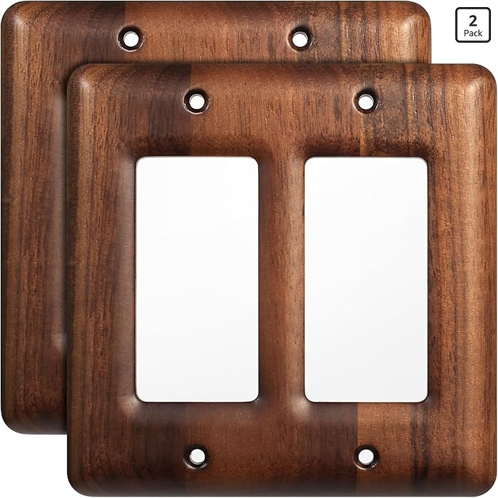 2-Pack Double Decorator Switch Plates and Outlet Covers, Solid Walnut Decorative 2-Gang Light Swi... | Amazon (US)