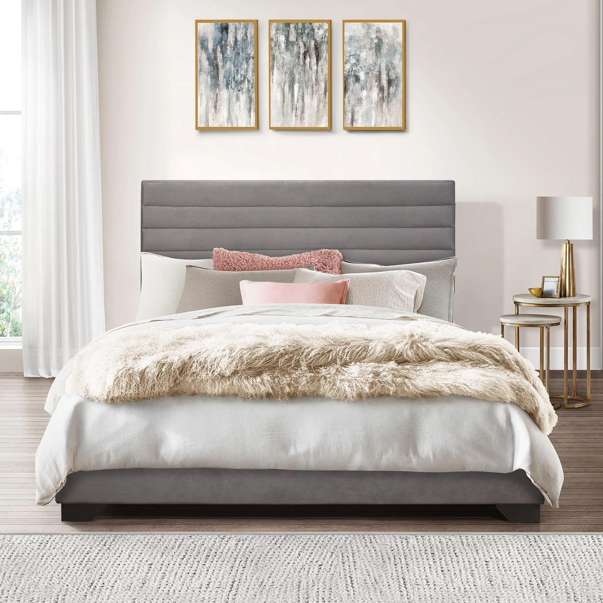Edie Upholstered Queen Horizonal Tuft Platform Bed, Charcoal | Walmart (US)