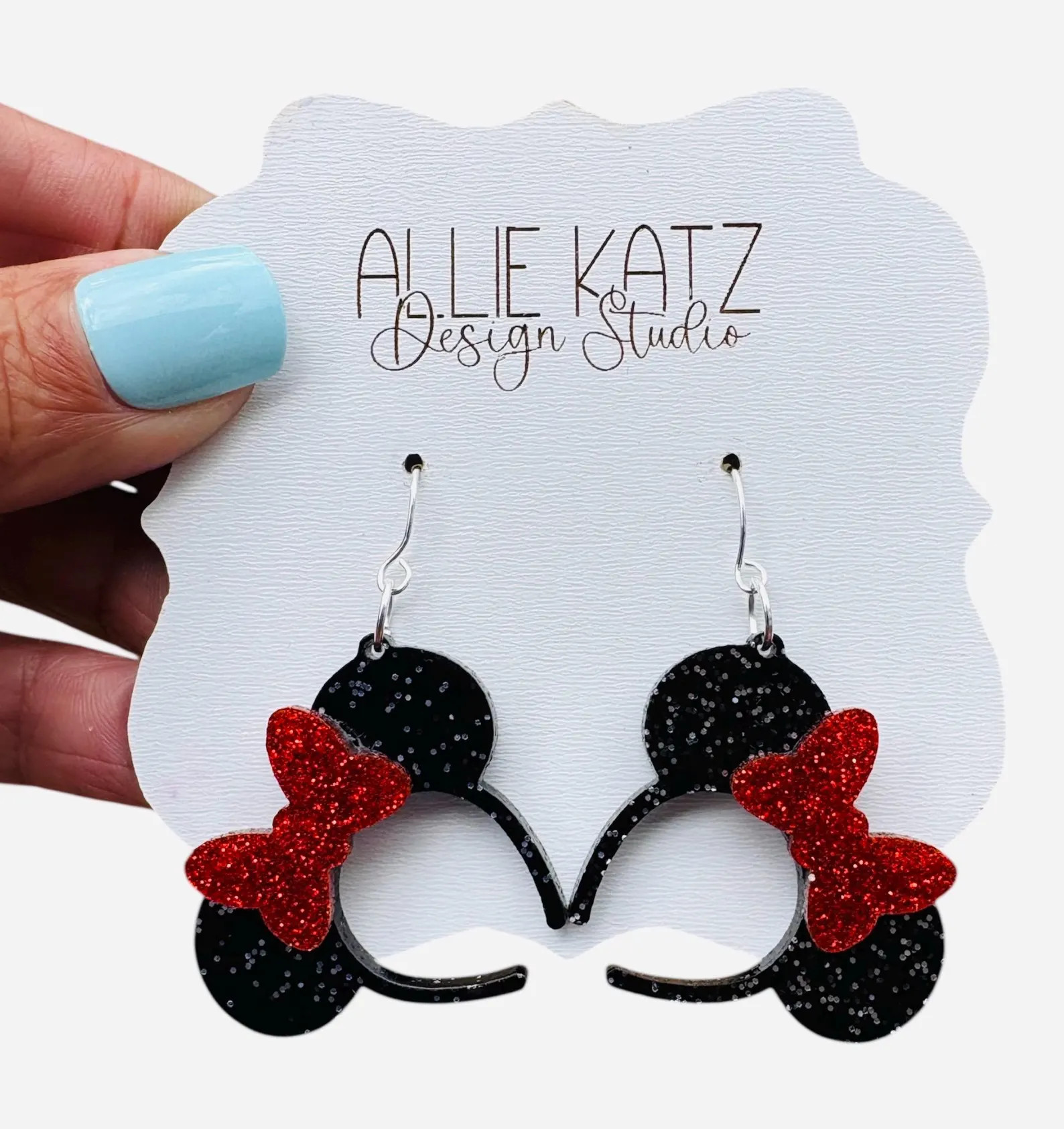 Red Glitter Bow Minnie Mouse headband dangle earrings/ classic mouse headband with bow earring / ... | Etsy (Global)