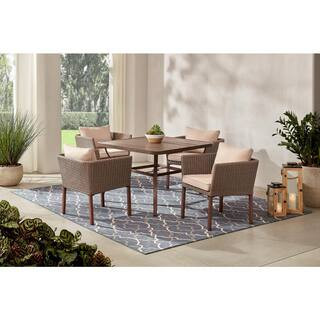 Hampton Bay Oakshire 5-Piece Wicker Outdoor Patio Dining Set with Tan Cushions DQ631L+TQ631O - Th... | The Home Depot