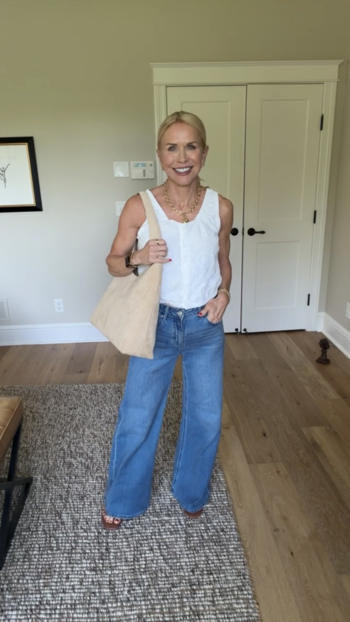The ultimate everyday outfit formula! I paired this cute Target white button-front tank top with relaxed wide-leg jeans, then leveled up the look with a chunky statement necklace and a slouchy purse.

#LTKootd #LTKgrwm #LTKdayinmylife