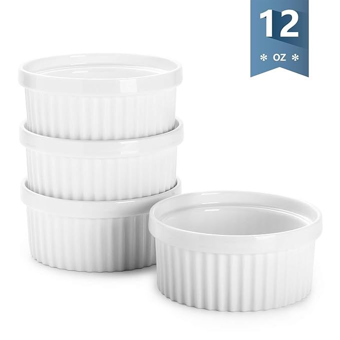 Sweese 503.101 Porcelain Ramekins for Baking - 12 Ounce Souffle Dish - Set of 4, White | Amazon (US)