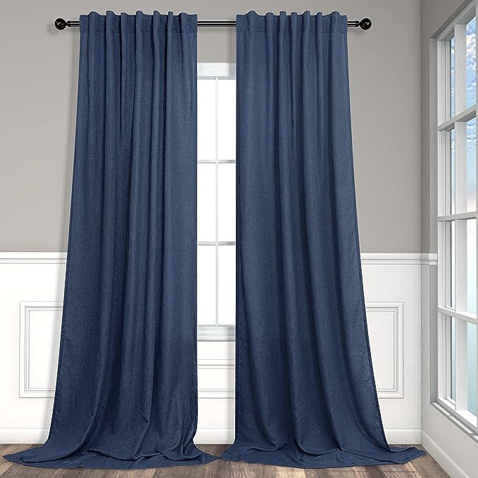 Navy Curtains 96 Inches Long for Kids Room 2 Panel Back Tab Pocket Drape Soft Cotton Textured Lig... | Amazon (US)
