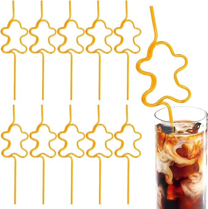 Whaline 50Pcs Christmas Plastic Straws Gingerbread Man Drinking Straws Xmas Curly Straws for Beve... | Amazon (US)