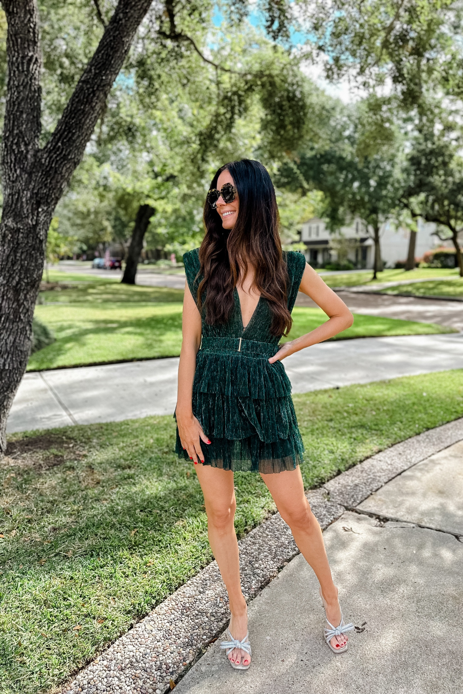 Green tiered mini dress size small. #confetepartner