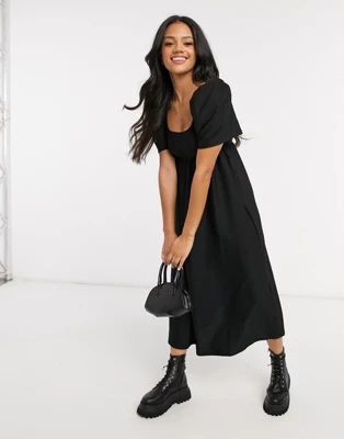 ASOS DESIGN textured midi scoop neck smock dress in black | ASOS (Global)