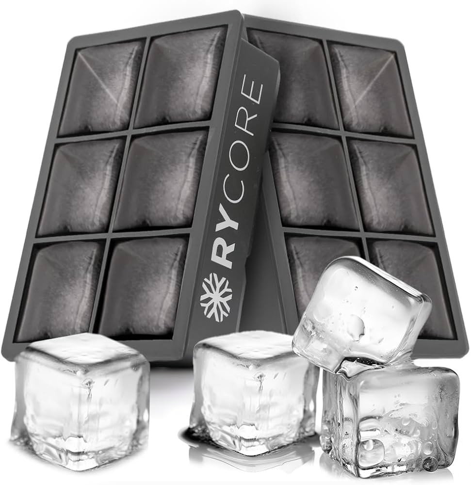 2 Pack Large Square Ice Cube Mold - 12 Cubes, Black | Silicone Ice Trays for Giant Whiskey, Cockt... | Amazon (US)