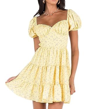 Women Y2k Floral Printed Mini Dress Backless Bodycon Short Dress Low Cut Spaghetti Strap Dress Su... | Amazon (US)