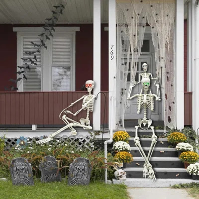 Posable Life Size Skeleton, 5.4Ft Halloween Skeleton With 3Ft Skeleton For Halloween Halloween Outdoor Graveyard Haunted House Party Prop Decoration | Wayfair Professional