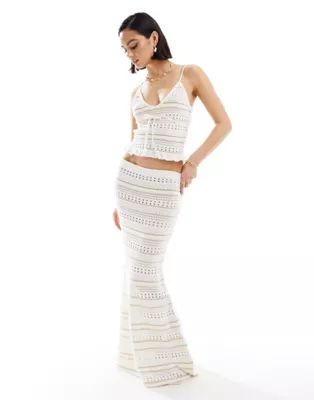 ASOS DESIGN knitted stripe stitch cami top & maxi skirt in cream co-ord | ASOS (Global)