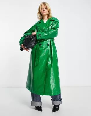 ASOS DESIGN canvas coated trench coat in green | ASOS (Global)