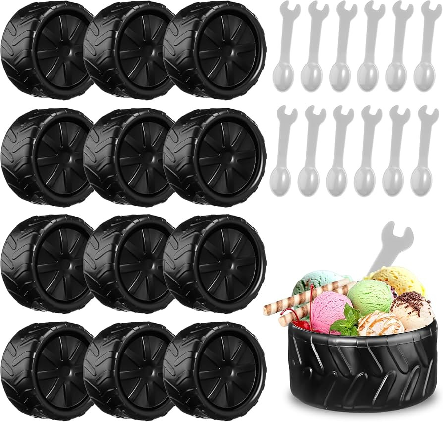 Uiifan 12 Sets Truck Wheel Ice Cream Bowls Spoon Set, Plastic Race Car Party Frozen Yogurt Cups w... | Amazon (US)