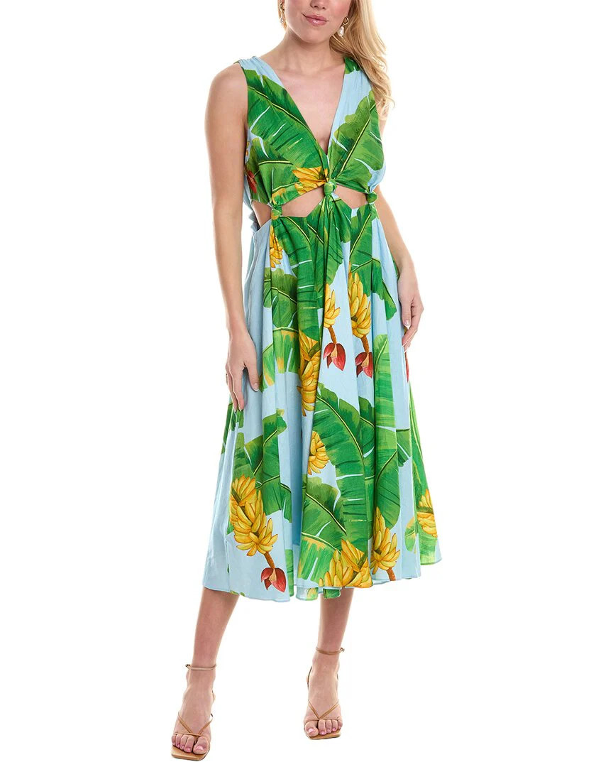 FARM Rio Fresh Bananas Cutout Linen-Blend Midi Dress | Shop Simon