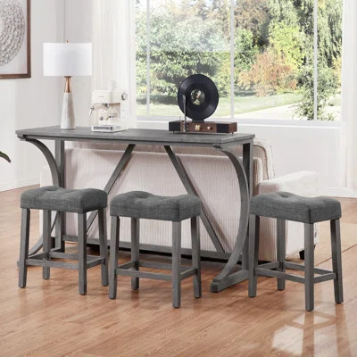 59" Wide 3-Piece Solid Wood Bar Table Set With USB Charging Port And Backless Stools | Wayfair North America