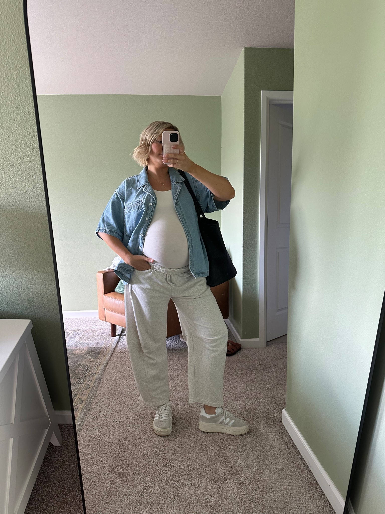 3rd trimester ootd / bump outfit idea 

Sizing:
M, tank top 
XL, denim shirt 
S, pants

#LTKStyleTip #LTKFindsUnder50 #LTKBump