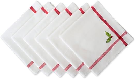 DII Holiday Kitchen and Table Décor Christmas Cloth Square Napkin Set, White with Red Border & E... | Amazon (US)