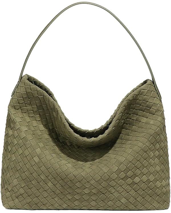 Women's Woven Shoulder Bag Handbags PU Leather Tote Bag Top-handle Shoulder Bag Soft Vegan Undera... | Amazon (US)