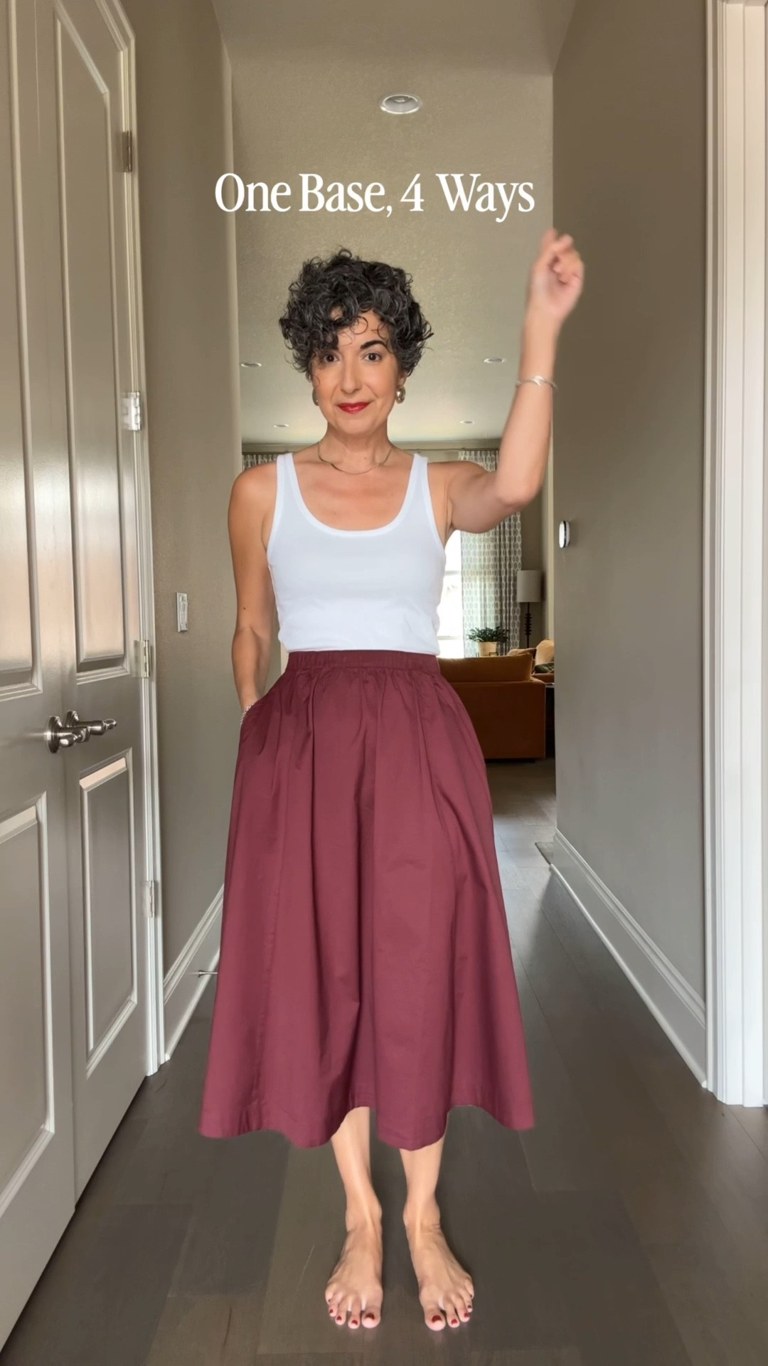 A burgundy poplin skirt…I’m in love! I styled it four ways here for now and a little later! ♥️🍷Comes in petites too! Wearing an XS regular. 
.
Other sizes: 
Tank - small 
Vest - small
Quarter Zip - medium 
Cardigan - small (could have sized down to XS it runs large)
.
.

#LTKSeasonal #LTKOver40 #LTKgrwm