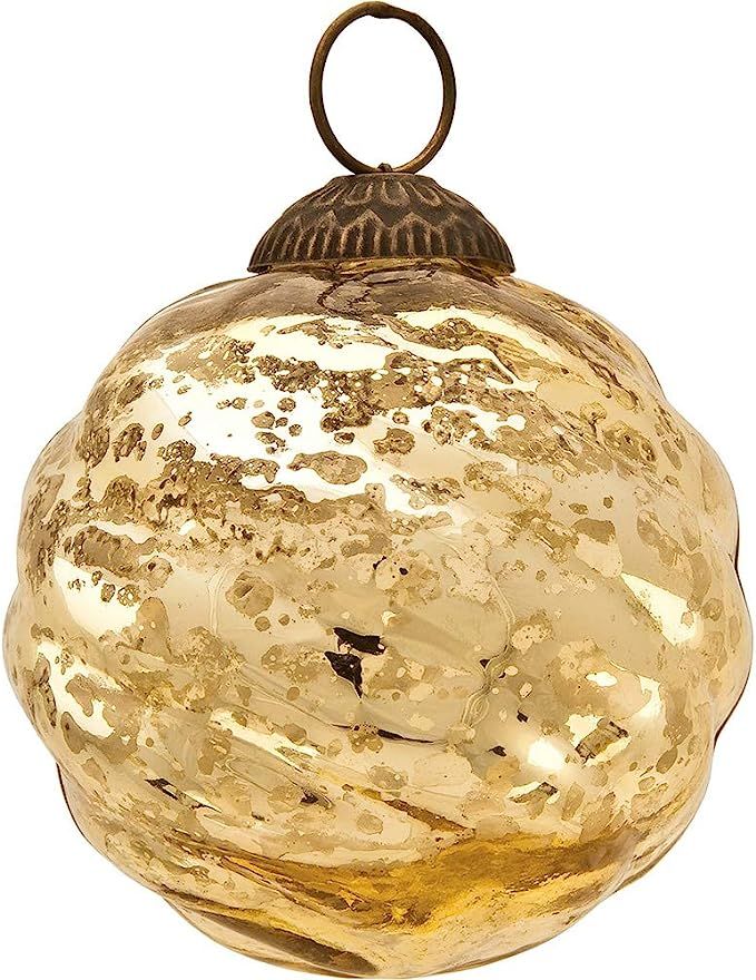 Luna Bazaar Large Mercury Glass Ball Ornament (3-Inch, Gold, Swirl Motif, Solene Design, Single) ... | Amazon (US)