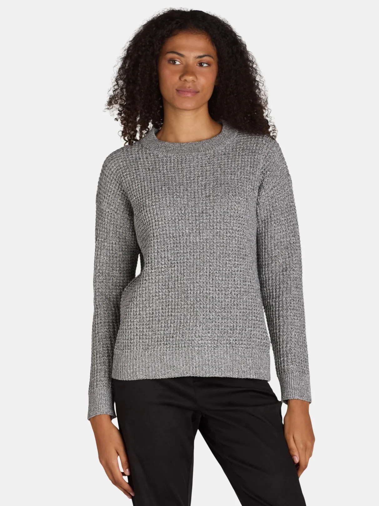 Time and Tru Women's and Women's Plus Waffle Stitch Sweater with Long Sleeves, Midweight, Sizes X... | Walmart (US)
