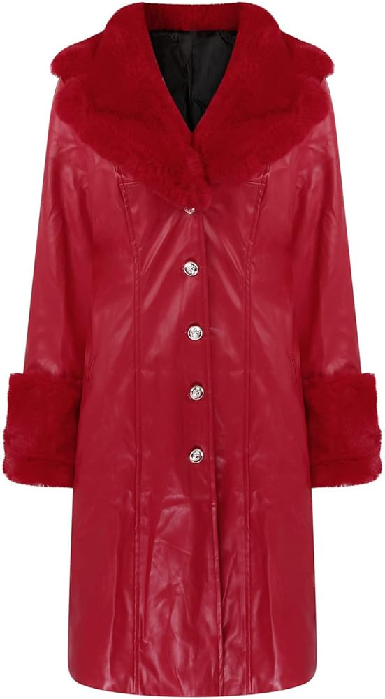 Akklian Women's Long Cossack Coat Trendy British Leather Trench Coat Vintage Classic Trim Fur Lad... | Amazon (US)