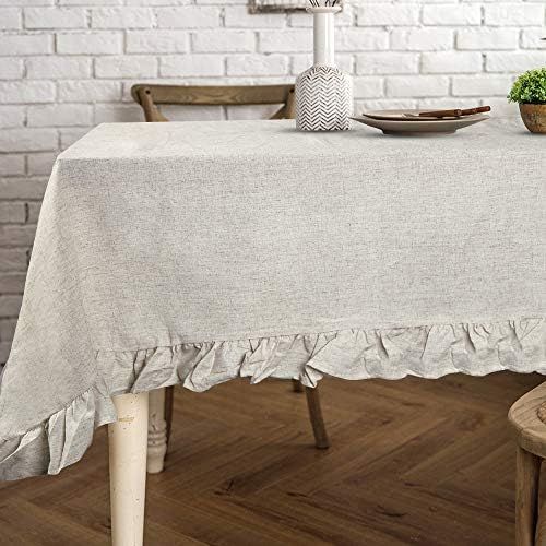 Lahome Rustic Ruffled Linen Tablecloth - Cotton Linen Vintage Flounces Trim Table Cover for Boho ... | Amazon (US)