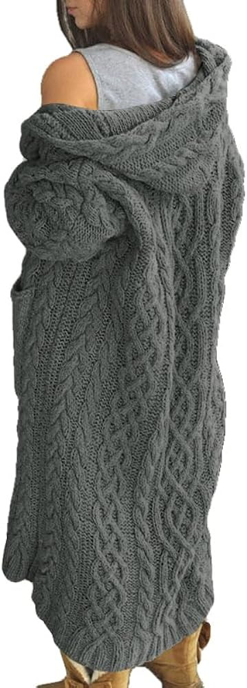 NIUBIA Womens Casual Long Sleeve Open Cardigan Warm Hooded Outwear Coat Cable Knit Long Cardigan ... | Amazon (US)