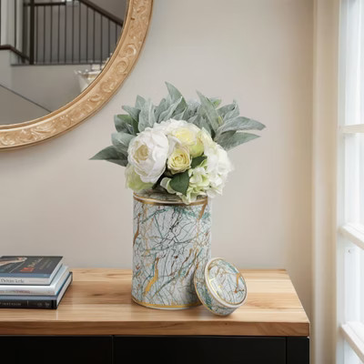 Modern Decorative Jar with Lid - Ceramic Ceramic Storage Container - Marbled Finish with Accents - Elegant Home & Office Décor | Target