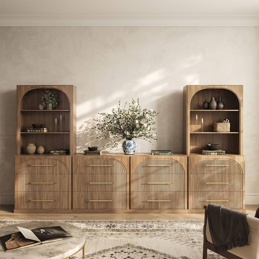 BELLEZE Jagger 130" Wall Unit 6-Piece Modular TV Stand - Camel | Amazon (US)