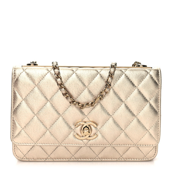 Metallic Lambskin Quilted Trendy CC Wallet On Chain WOC Gold | FASHIONPHILE (US)
