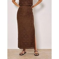 Apricot Tile Crochet Maxi Skirt - Brown | Very (UK)