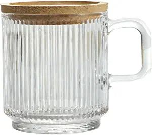 Lysenn Clear Glass Coffee Mug with Lid - Premium Classical Vertical Stripes Glass Tea Cup - for |... | Amazon (US)