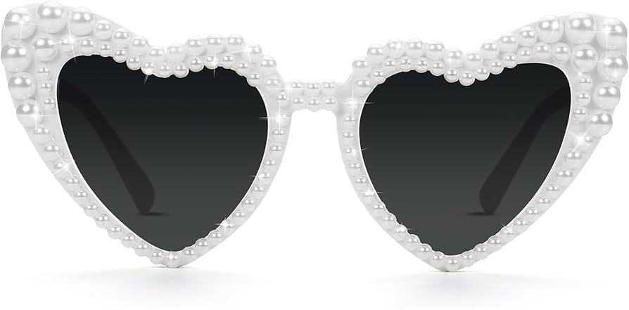 Etercycle White Sunglasses, Heart Sunglasses Bachelorette Gifts, Vintage Pearl Heart Glasses For ... | Amazon (US)