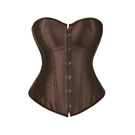 Livingsenburg Brown Corset Top Womens Plus Size Satin Overbust Lace Up Boned Corsets Satin Brocade S | Walmart (US)