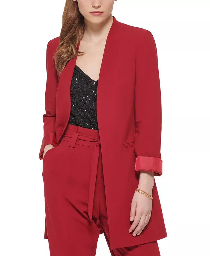 Petite Long Open-Front Back-Slit Blazer | Macys (US)