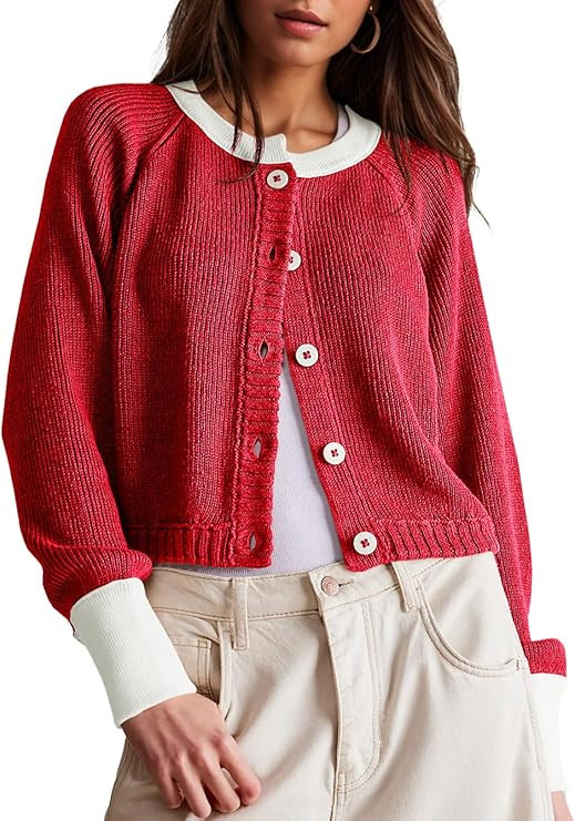 UNCLECAT Women's Cropped Cardigan Sweaters Fall Long Sleeve Open Front Cardigans Button Down Colo... | Amazon (US)