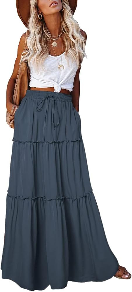 EARKOHA Womens Casual High Waist Tie Paisley Print Long Maxi Skirt with Pockets | Amazon (US)